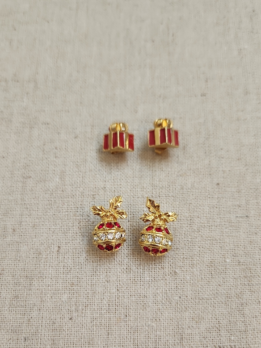 Gold and Red Holiday Stud Earrings Set - Women Jewelry